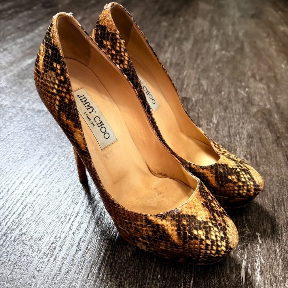Jimmy Choo Cosmic Pumps Women 36.5 Brown Snakeskin Python Platform Stiletto
